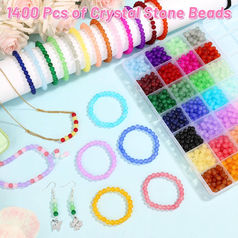 shynek 1400 Pieces 6mm Round Glass Beads for Jewelry Making  28 Colors Crystal Beads for Bracelets Jewelry Making and DIY Crafts(Solid Color) - Image 4